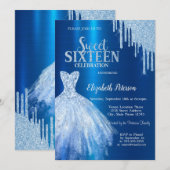 Blauwe Glitter Druppels, Metallic Blauwe Jurk Kaart (Voorkant / Achterkant)