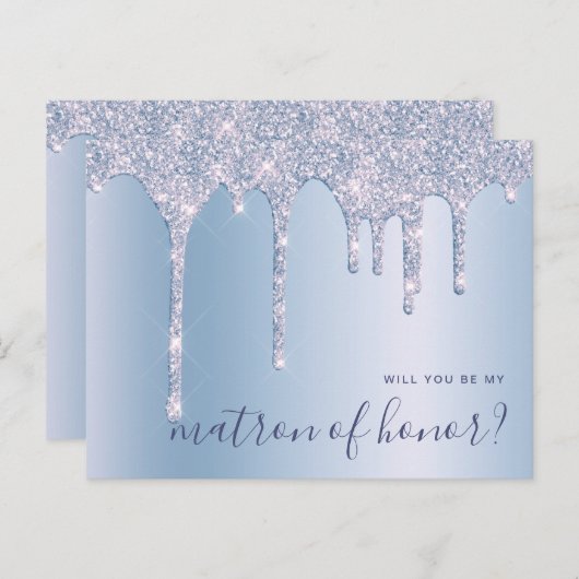 Blauwe glitter druppels, zal je mijn matron van ee uitnodiging briefkaart (Voorkant / Achterkant)