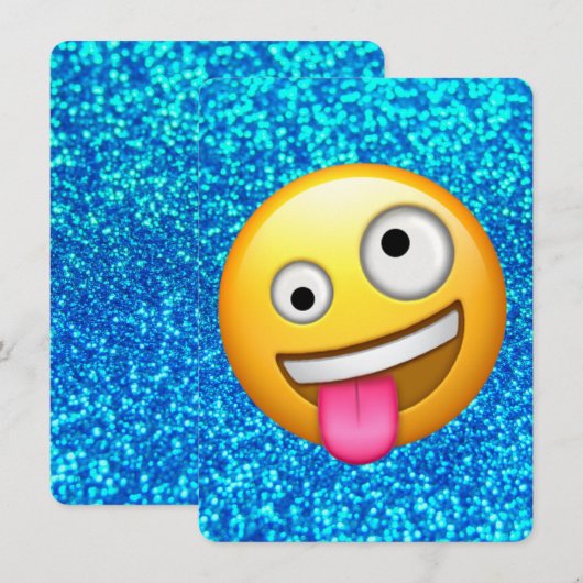 Blauwe glitter emoji uitnodiging (Voorkant / Achterkant)