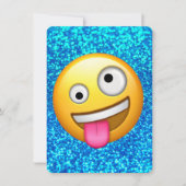 Blauwe glitter emoji uitnodiging (Voorkant)