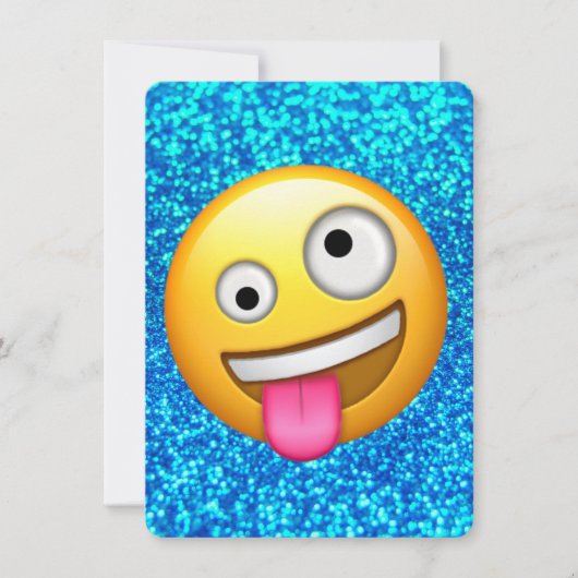 Blauwe glitter emoji uitnodiging (Voorkant)