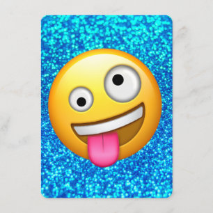 Blauwe glitter emoji uitnodiging