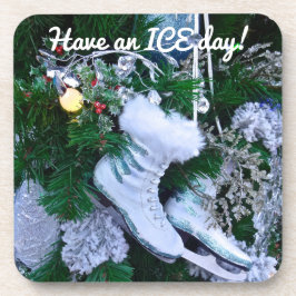 Blauwe glitter en Schaatsen van de Pure Ice met ke Bier Onderzetter