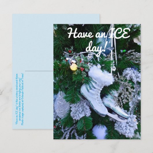 Blauwe glitter en Schaatsen van de Pure Ice met ke Briefkaart (Voorkant / Achterkant)