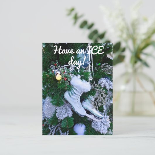 Blauwe glitter en Schaatsen van de Pure Ice met ke Briefkaart (Staand voorkant)