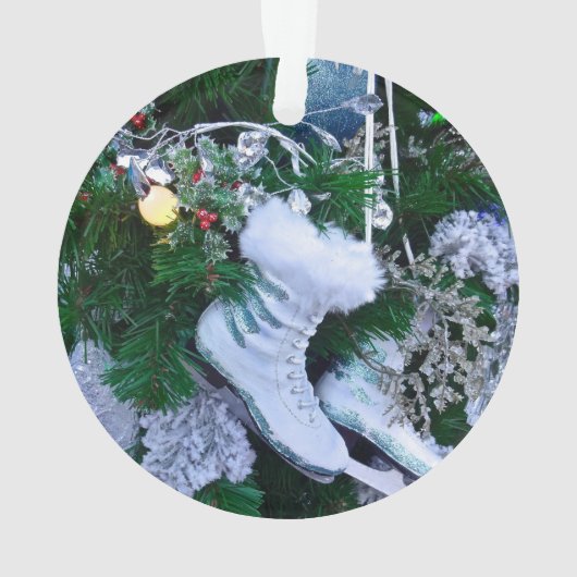 Blauwe glitter en Schaatsen van de Pure Ice met ke Ornament (achterkant)