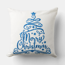 Blauwe glitter en witte prettige kerstboom kussen
