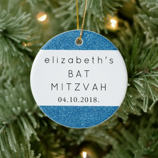 Blauwe glitter, Glitter Background, Bat Mitzvah Keramisch Ornament (Boom)