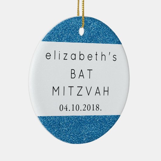 Blauwe glitter, Glitter Background, Bat Mitzvah Keramisch Ornament (Rechts)