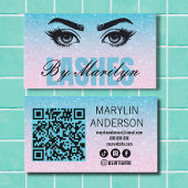 Blauwe Glitter Gradient Lashes QR Code Scannable Visitekaartje