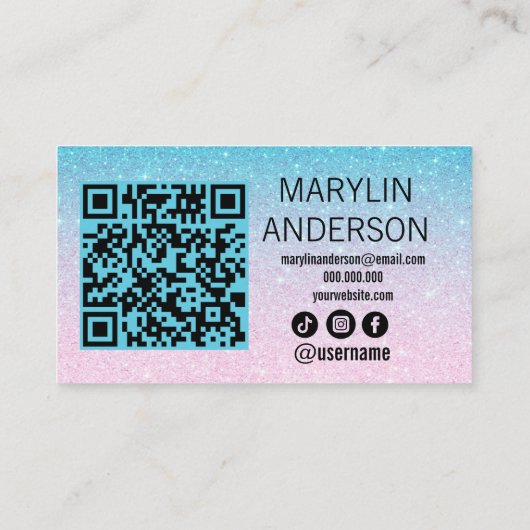 Blauwe Glitter Gradient Lashes QR Code Scannable Visitekaartje (Achterkant)