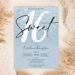 Blauwe glitter-grensscriptfoto Sweet 16 Kaart