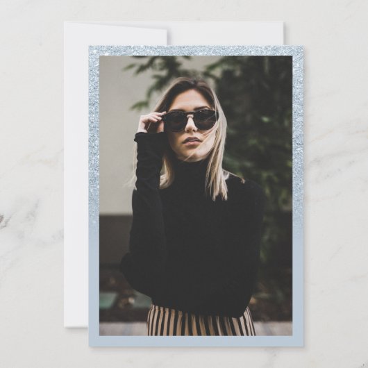 Blauwe glitter-grensscriptfoto Sweet 16 Kaart (Achterkant)