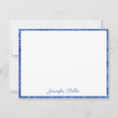 Blauwe Glitter Handgeschreven Script Elegant Custo Notitiekaartje (Voorkant)