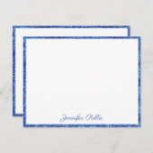 Blauwe Glitter Handgeschreven Script Elegant Custo Notitiekaartje (Voorkant / Achterkant)