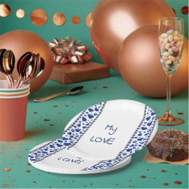 Blauwe glitter hart papieren borden bordje