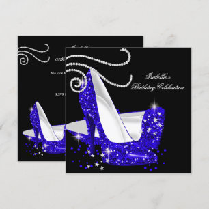 Blauwe Glitter Hoge Hakken Zwarte Verjaardagsfeest Kaart