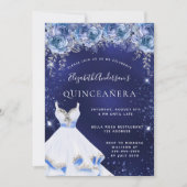 Blauwe glitter jurk bloemblaadjes Quinceanera Kaart (Voorkant)