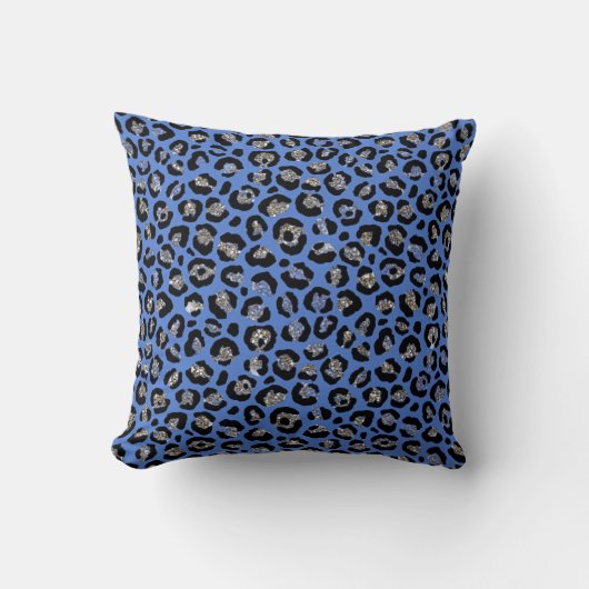 Blauwe Glitter Leopard Dierenprint Kussen (Voorkant)