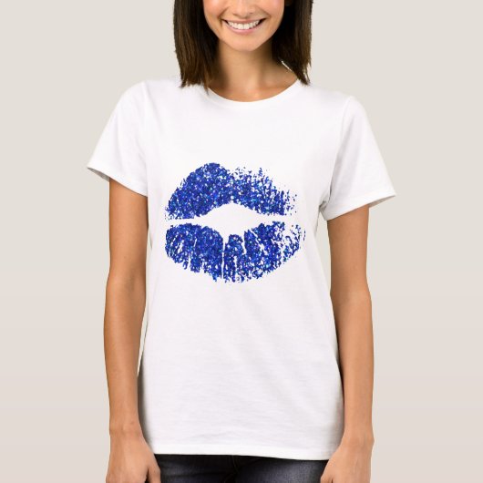 Blauwe Glitter Lippen T-shirt (Voorkant)