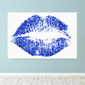 Blauwe glitter Lips #2 Canvas Afdruk (Insitu (Houten vloer))