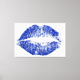 Blauwe glitter Lips #2 Canvas Afdruk