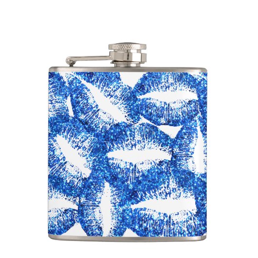 Blauwe glitter Lips #2 Heupfles (Voorkant)