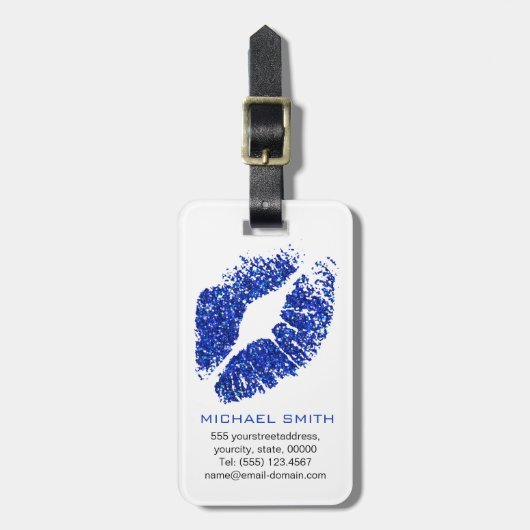 Blauwe glitter Lips #3 Bagagelabel (Voorkant verticaal)
