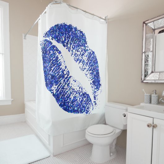 Blauwe glitter Lips #3 Douchegordijn (In situ)