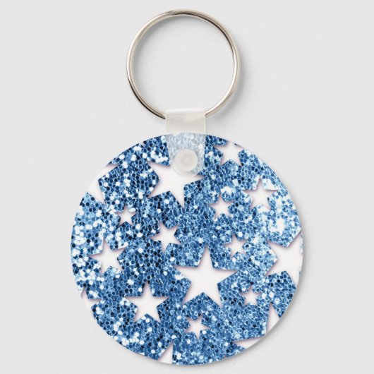 Blauwe glitter look sterren sleutelhanger (Voorkant)