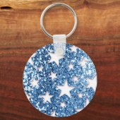 Blauwe glitter look sterren sleutelhanger (Voorkant)
