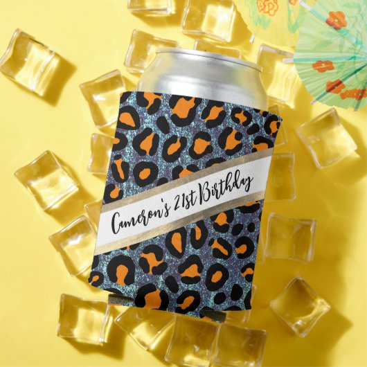 Blauwe Glitter Luipaard Meisjesachtige Cheetah Chi Blikjeskoeler (Insitu Zomer)