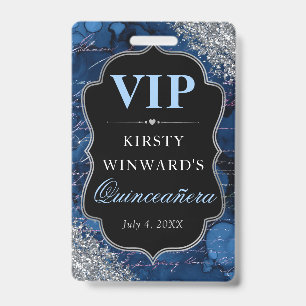 Blauwe Glitter Meermin Letters Quinceanera VIP Badge