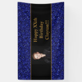 Blauwe glitter met bericht Foto verjaardagsbanner Spandoek (Verticaal)