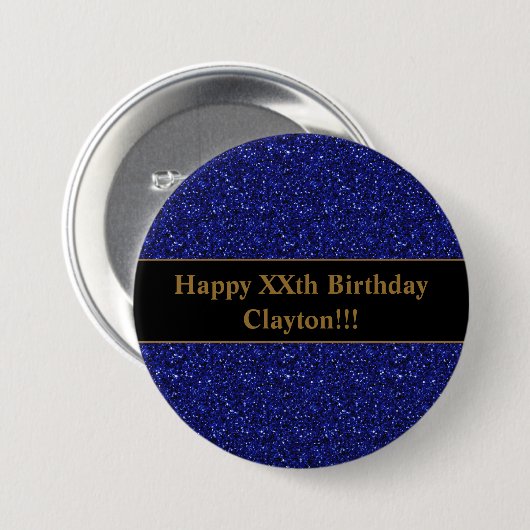 Blauwe glitter met bericht op zaterdag ronde button 7,6 cm (Voorkant /achterkant)
