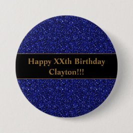 Blauwe glitter met bericht op zaterdag ronde button 7,6 cm