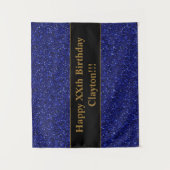 Blauwe glitter met bericht van geboorte wandkleed (Voorkant)