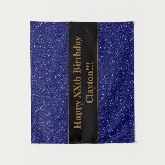 Blauwe glitter met bericht van geboorte wandkleed (Voorkant)