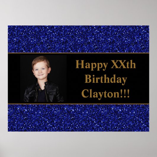 Blauwe glitter met berichtfoto op zaterdag poster (Voorkant)