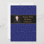 Blauwe glitter met berichtfoto van Birthday Party Kaart (Voorkant)