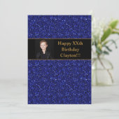 Blauwe glitter met berichtfoto van Birthday Party Kaart (Staand voorkant)