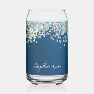 Blauwe Glitter Monogram Holografische Moderne Doua Blikvorm Glas