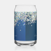 Blauwe Glitter Monogram Holografische Moderne Doua Blikvorm Glas (Rechts)