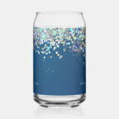 Blauwe Glitter Monogram Holografische Moderne Doua Blikvorm Glas (Links)