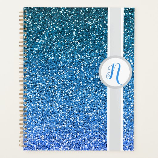 Blauwe Glitter Monogram  Planner (Voorkant)