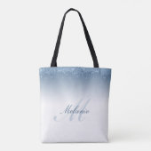 blauwe glitter monogramme tote bag (Achterkant)