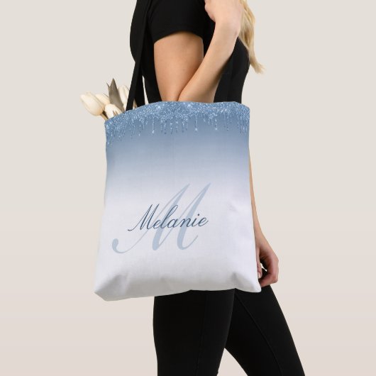 blauwe glitter monogramme tote bag (Dichtbij)