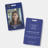 Blauwe Glitter naam badge voor professionele evene (Voor- en achterkant)
