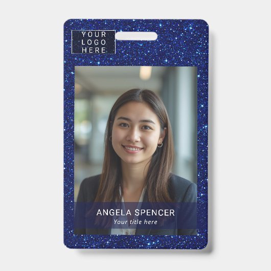 Blauwe Glitter naam badge voor professionele evene (Voorzijde)