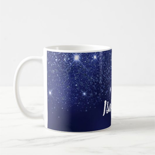 Blauwe glitter naam script elegant koffiemok (Links)